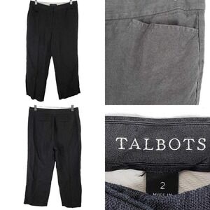 Talbots Pants Linen Women’s Size 2 Black Wide Leg Pockets Crop Lagenlook